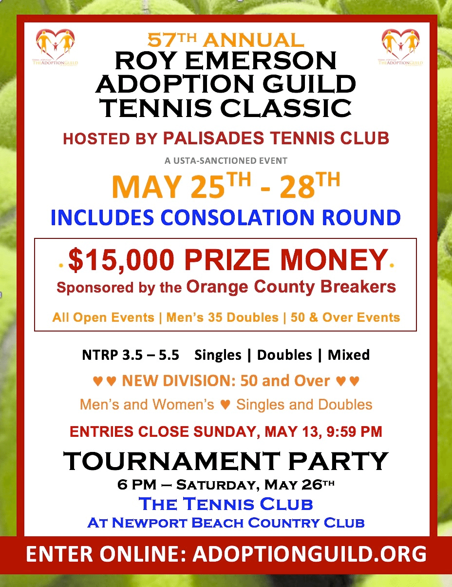 Roy Emerson Adoption Guild Tennis Classic comes Memorial Day Weekend